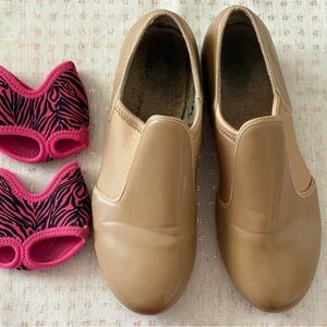 Tan Slip-On Tap Shoes 7 & half sole Lyrical dance shoes L